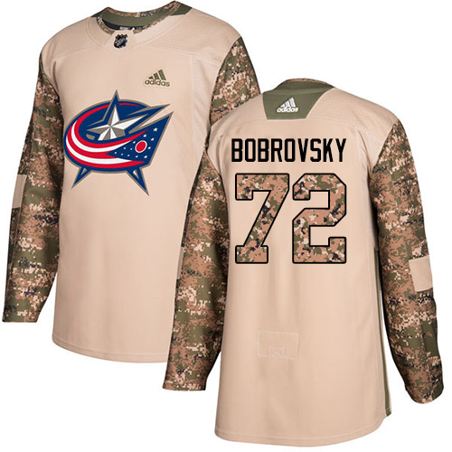 Adidas Blue Jackets #72 Sergei Bobrovsky Camo Authentic Veterans Day Stitched Youth NHL Jersey